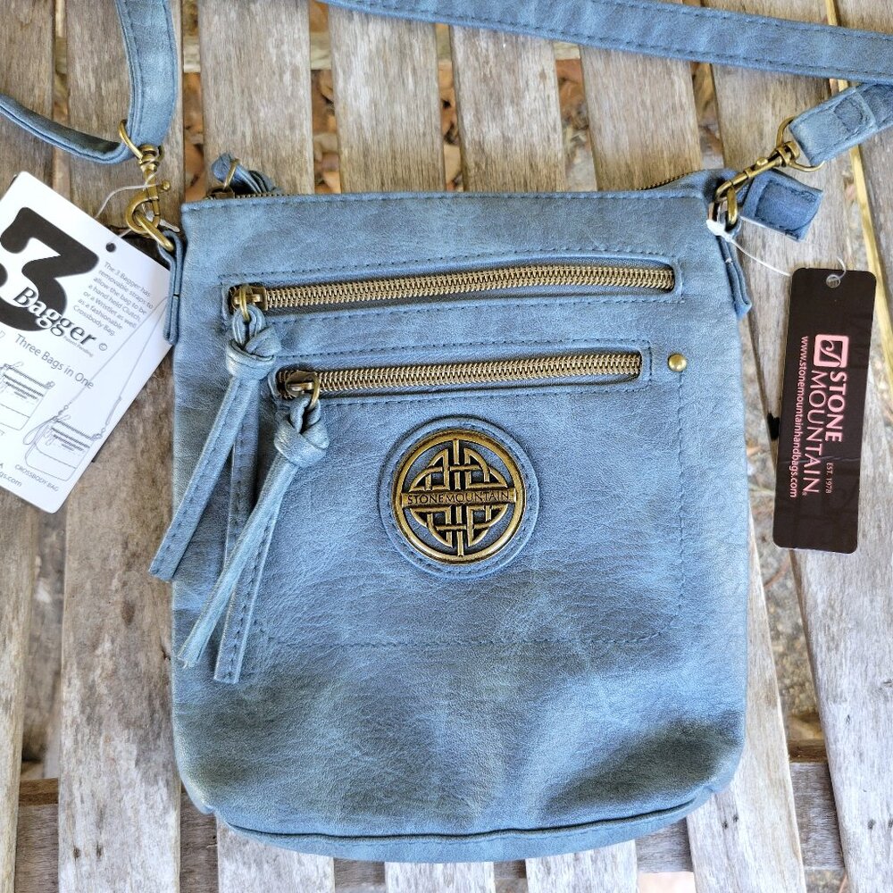 NWT STONE MOUNTAIN Blue 3 Bagger Sydney Bag Vinyl Wristlet Crossbody Shoulder
